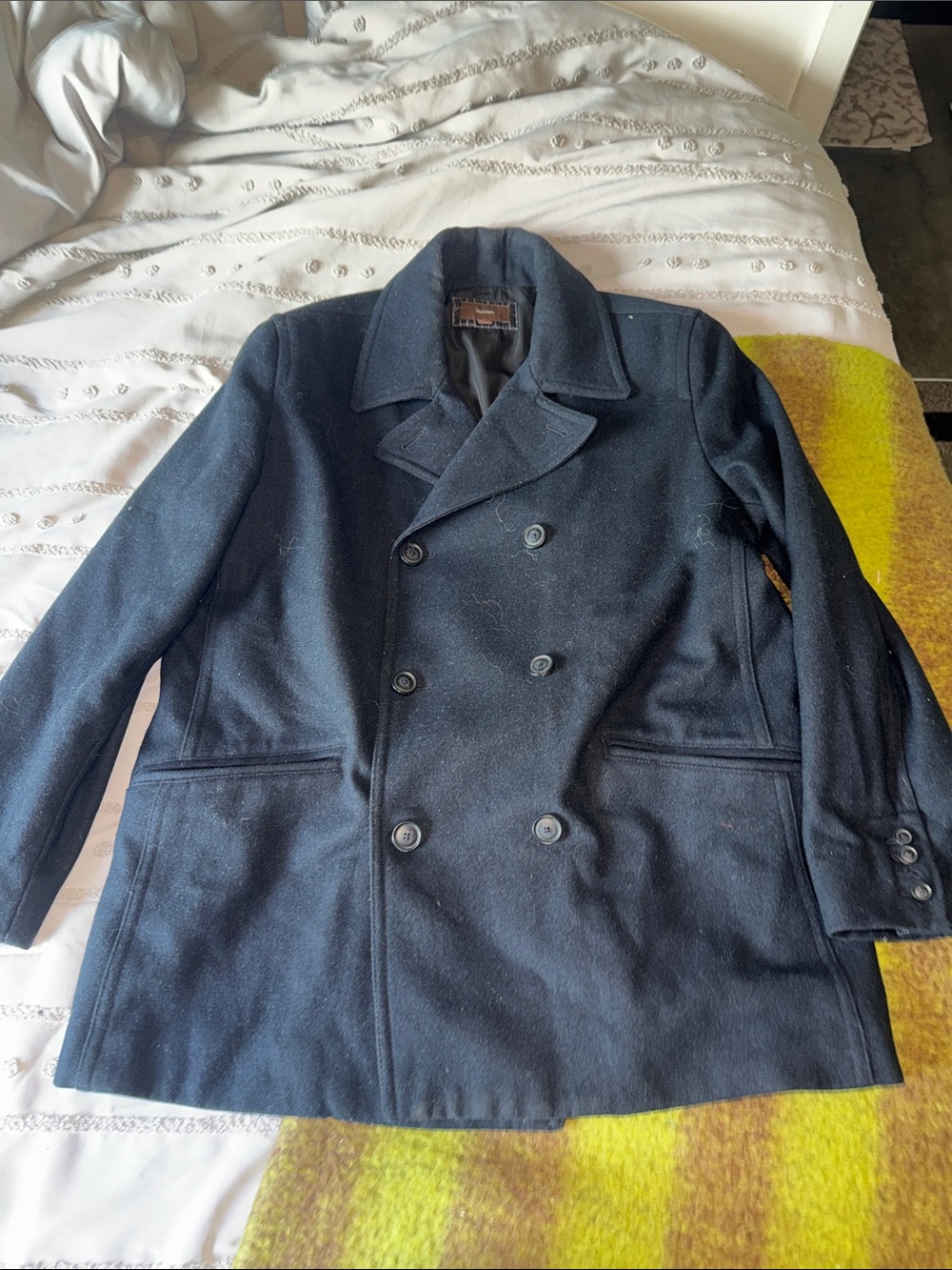 Men's Black Double-Breasted Wool Peacoat